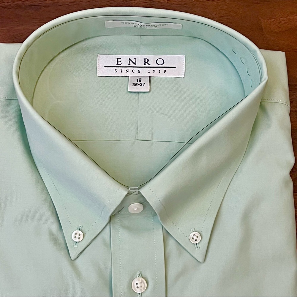 Enro Long Sleeve Shirt Mint Green Button Up Non Iron Men’s Size 18 NWT - Picture 4 of 6